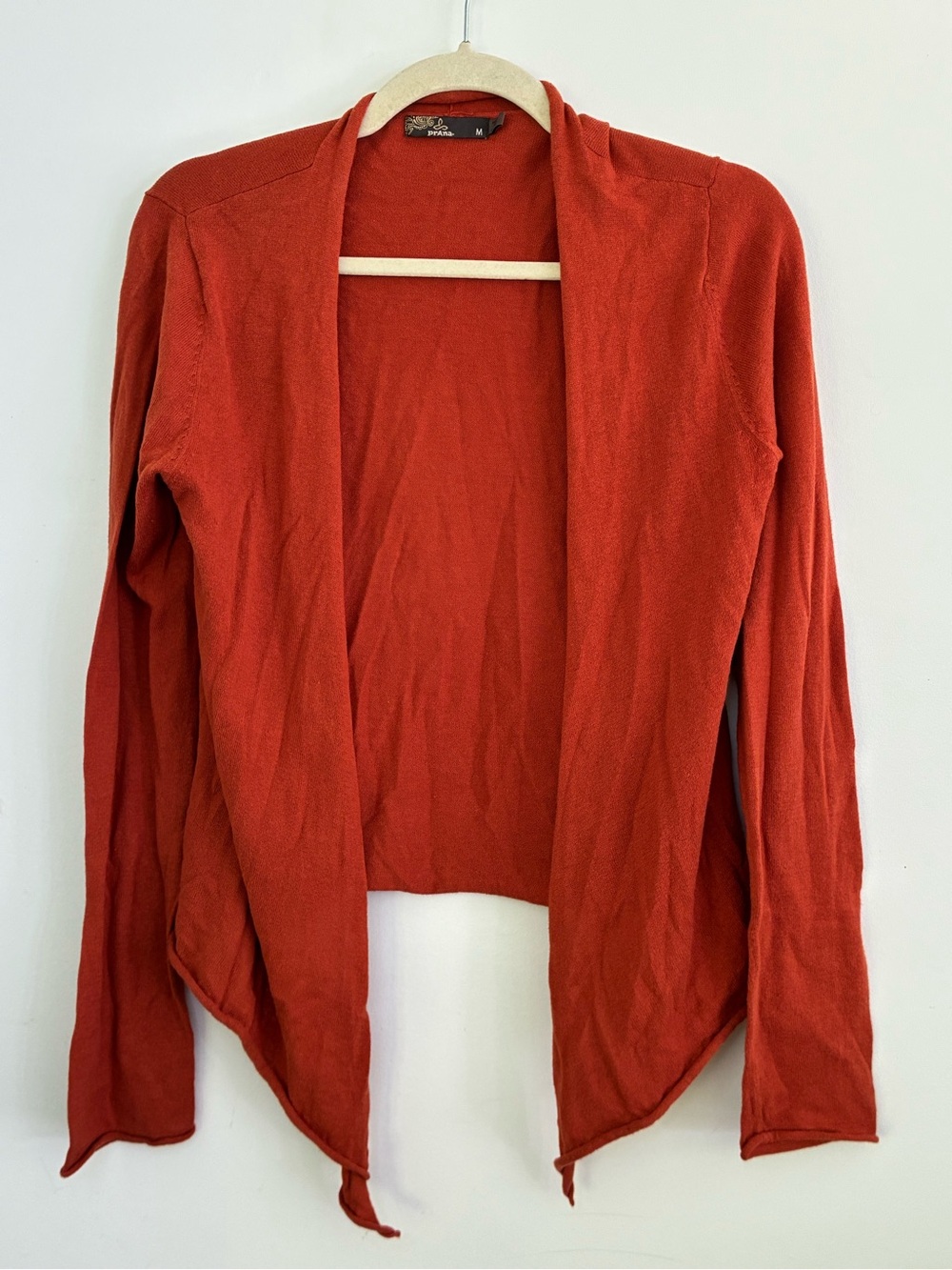 prAna Burnt Orange Open Front Draped Cardigan Sweater Size Medium